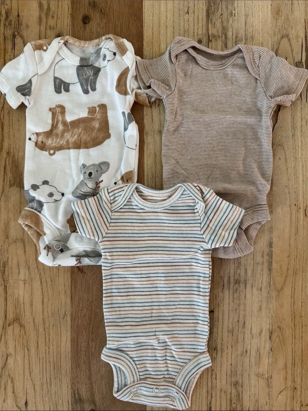 Baby Neutral Bear & Stripe One-Pieces - 3 Pack